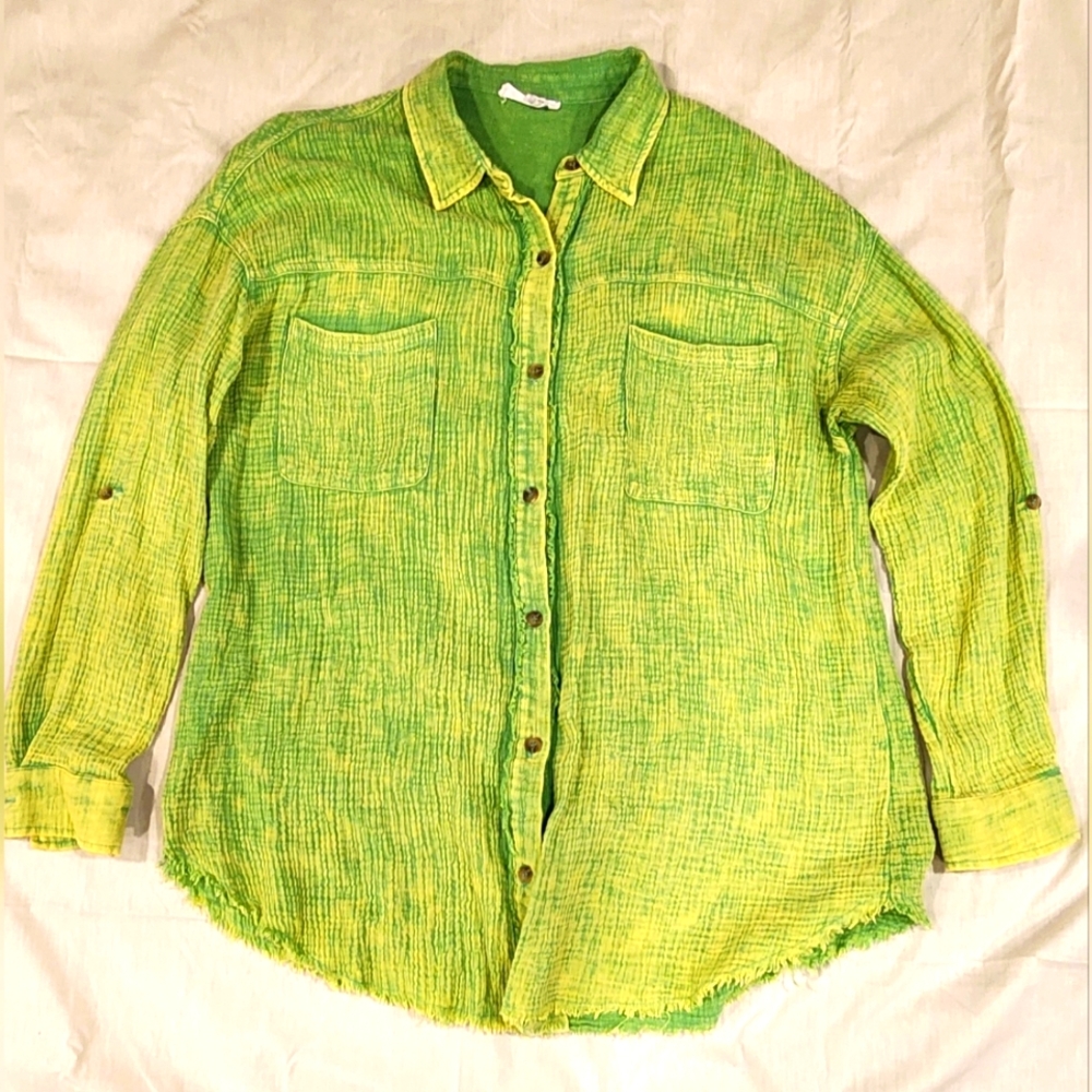 Sewn & Seen Button Up Tunic Green Long Sleeve
